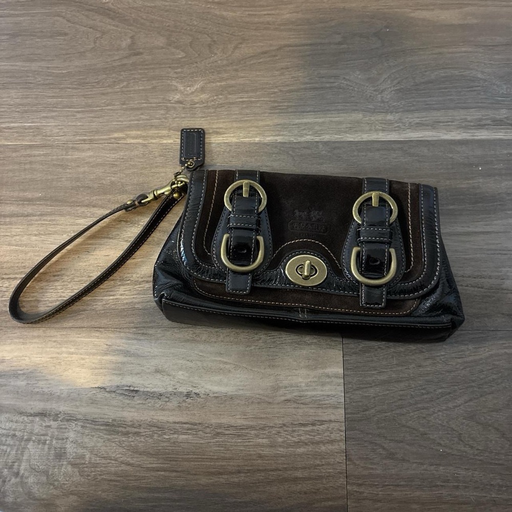 Coach Black and Dark Brown Buckle Wristlet